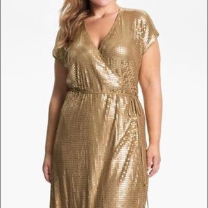MICHAEL KORS Gold Sequence Wrap Dress